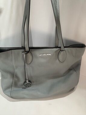 Michael Kors Grey Pebbled Leather Tote with Logo Charm